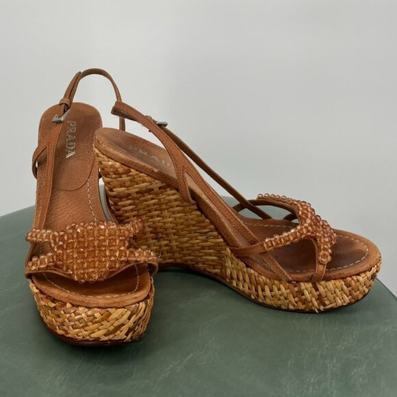 Prada Rafia Wedge Heel in Size 37 - Picture 1 of 6